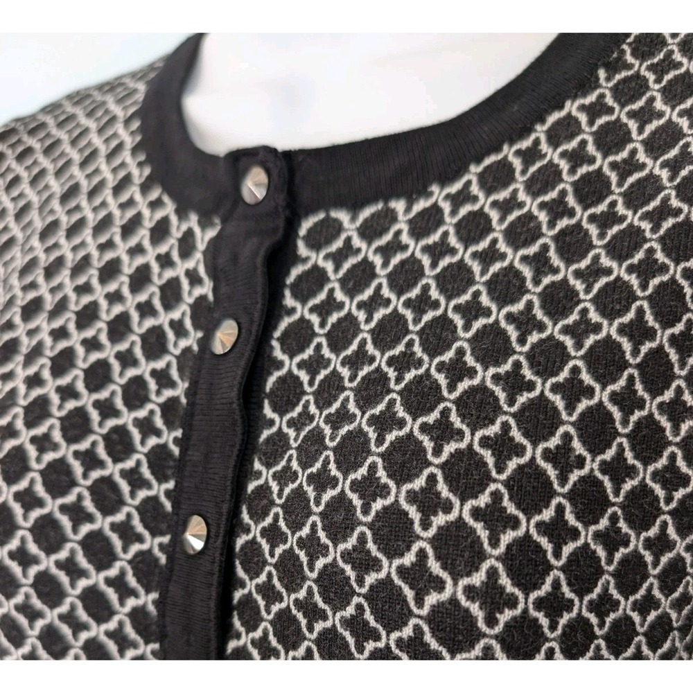 Premise Snap Close Cardigan Sweater Women's XS 3/4 Sleeve Black White Geometric - Picture 2 of 12